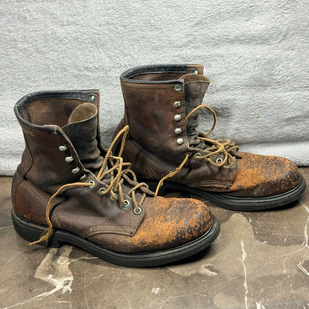 Vintage Red Wing SuperSole Boots Men 10 Brown Leather Made In USA Distressed